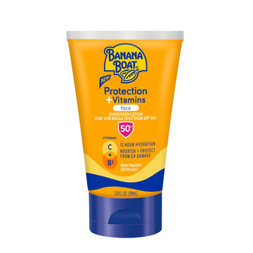 Banana Boat Protection + Vitamins Sunscreen For Face Spf 50 | Travel Size Sunscreen With Vitamin C & Niacinamide For Face | Banana Boat Fragrance-Free Face Sunscreen With Niacinamide, 2 Oz