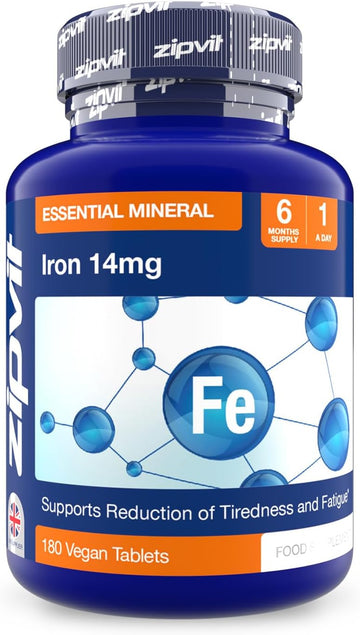 Zipvit Iron Tablets 14Mg, High Strength Ferrous Fumarate, 180 Vegan Tablets, Supports Cognitive Function & Immune System, Reduces Tiredness And Fatigue, Iron Supplements For Women And Men