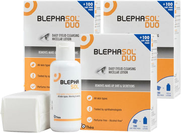 3 X Blephasol Duo 100 Ml Micellar Eyelid Cleansing Lotion With 100 Lint-Free Pads | Effective And Gentle Cleansing For Make-Up Removal, Inflamed And Sensitive Eyelids | Soap & Alcohol-Free
