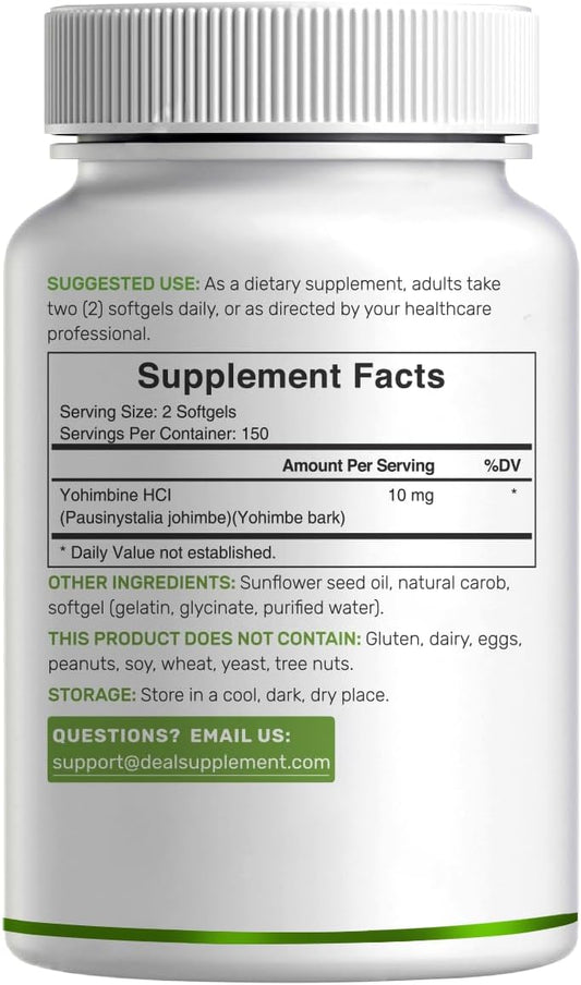 Yohimbine Hcl 10Mg – 300 Softgels | Extra Strength, Plant-Based Energy & Stamina Support | 5 Month Supply