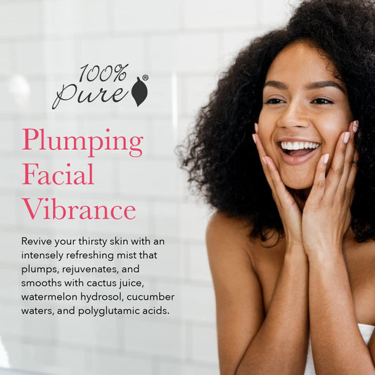100% Pure Watermelon Cucumber Water Locking Mist For Face Hydrating Skincare - Hyaluronic Acid & Niacinamide Replenishing Plumped Up Glow - Vegan Skin Moisturizer - 1.7 Fl Oz