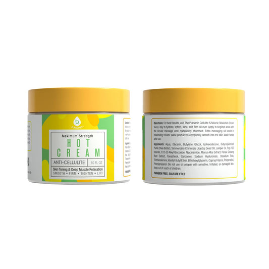 Pursonic Anti Cellulite & Muscle Relaxation Hot Cream, Diminish The Appearance Of Varicose Veins, Improves Skin Texture & Tightness, Softens & Hydrates. 4Oz