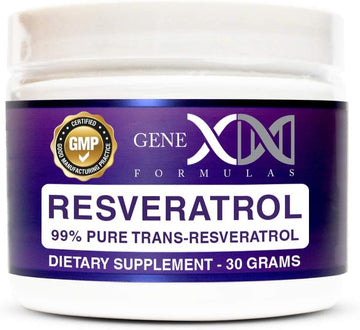 Genex Trans Resveratrol 1000Mg Serving 99% Pure Micronized Pharmaceutical Grade Trans-Resveratrol Powder 30 Servings Or 30Grams 1Gram Per Day 30-Day Supply Made In A Gmp & Nsf Certified Facility