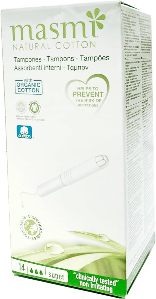 Masmi Natural Cotton Bio Tampons Super + Applicator (Pack Of 14)