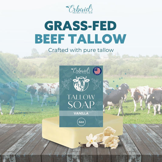 Beef Tallow Soap Bar – All Natural Grass Fed Tallow Soap Vanilla – Moisturizing Face & Body Wash Great For Eczema, Dry, Itchy, Sensitive Skin – Handcrafted Bath Soap For Adults, Kids, Made In Usa