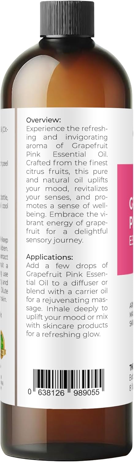 Grapefruit Pink Essential Oil By Velona - 8 Oz | Therapeutic Grade For Aromatherapy Diffuser Undiluted
