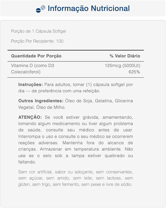 Puritan's Pride Vitamin D3 125 mcg (5000 IU) 200 Softgels