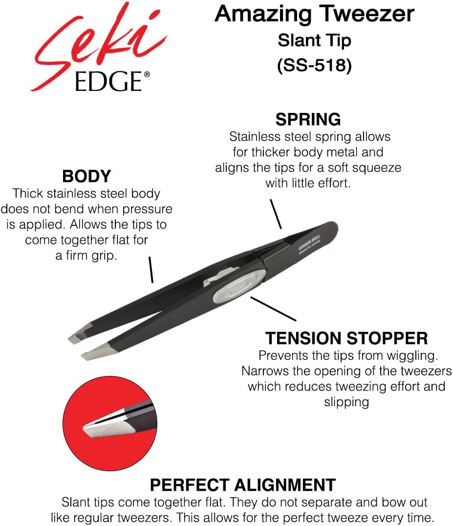 Seki Edge Ss-518 Amazing Tweezer - Slant Tip Stainless Steel Black : Beauty & Personal Care