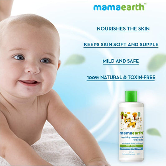 Mamaearth Soothing Massage Oil For Babies | Long Lasting Moisturization With Sesame, Almond & Jojoba Oil | Nourishes & Keeps Skin Soft & Supple | Gentle & Baby Safe | 6.76 Fl Oz/200Ml