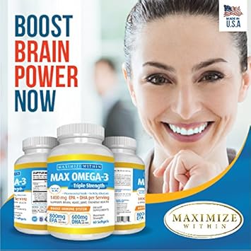Maximum Slim Max Omega 3 Fish Oil Pills - Triple Strength Fish Oil Supplement (2000 Mg Total Omega 3 Fatty Acids: 600Mg Dha + 800 Mg Epa Per Serving) : Health & Household