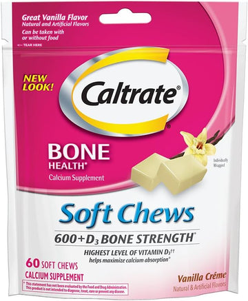 Caltrate 600+D3, Calcium And Vitamin D3 Supplement Soft Chews, 600Mg (Vanilla Crème Flavor, 60 Count)