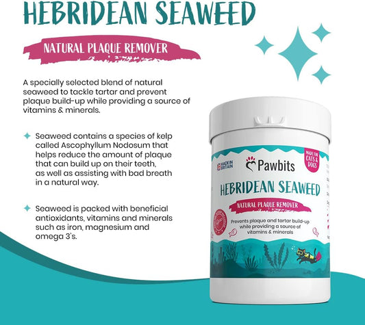 Pawbits 100% Seaweed For Dogs Teeth - Sustainably Harvested Natural Tartar & Plaque Removing Flakes With Vitamins & Minerals To Combat Bad Breath Suitable For Cats
