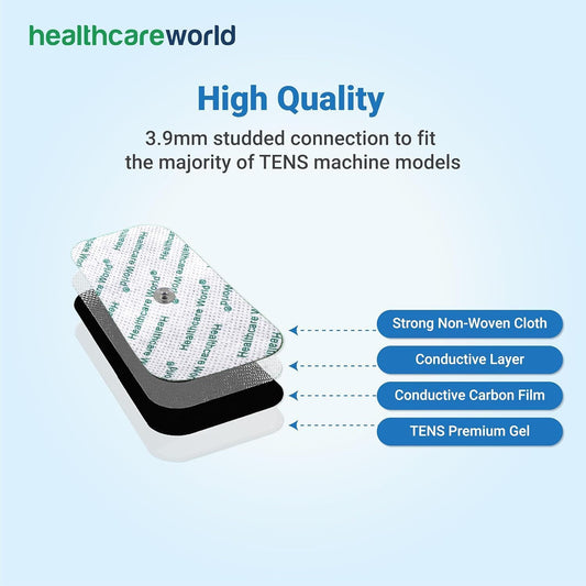 Large Tens Pads With Large 3.9Mm Stud For Compex Cefar Easy By Healthcare World Set Of 8