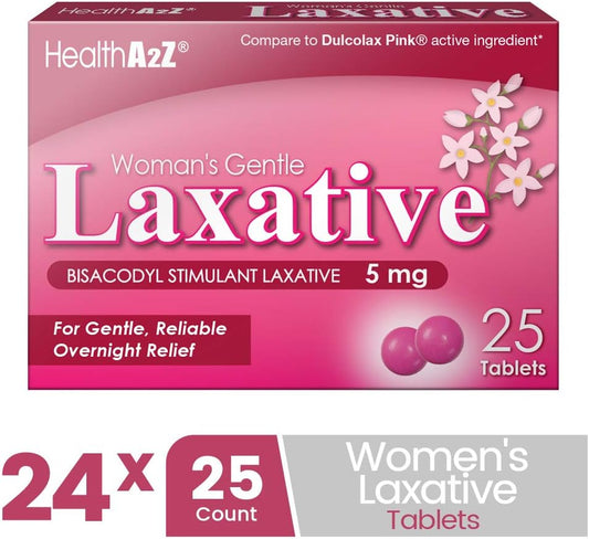 Healtha2Z® Woman'S Gentle Laxative | Bisacodyl Stimulant Laxative 5Mg | Constipation Relief | Gentle And Reliable | Overnight Relief (24 Pack X 25 Tablets Each (600 Total))