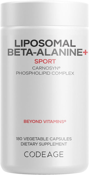 Codeage Liposomal Beta-Alanine Supplement - Carnosyn Beta-Alanine - 2-Month Supply - Liposomal Delivery - Pre Workout, Post Workout And Sport Supplementation - Non-Gmo - 180 Capsules
