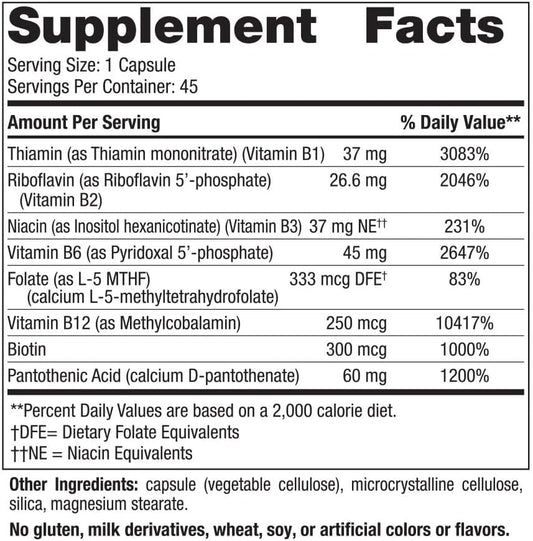 Nordic Naturals Vitamin B Complex - 45 Capsules Thiamine, Riboflavin, Niacin, B6 & B12, Folate, Biotin, Pantothenic Acid Heart Brain Health, Energy, Metabolism Non-Gmo Servings