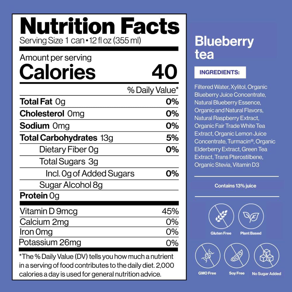 Happy Being Nutrient-Rich Organic Blueberry & Peach Rose White Tea – Infused With Turmeric, Elderberry, Vitamin D3, Caffeine Free, Plant-Based, Low Calorie & Low Sugar Drinks, Variety Pack (16 Pack)