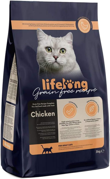 Amazon Brand - Lifelong - Grainfree Recipe Dry Cat Food (Adult Cats) With Fresh Chicken - 3KgEsp50062005