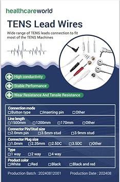 Tens Lead Wires Male 3.5mm Plug with 4 Pin Connectors One Pair by Healthcare World : Amazon.co.uk: Health & Personal Care
