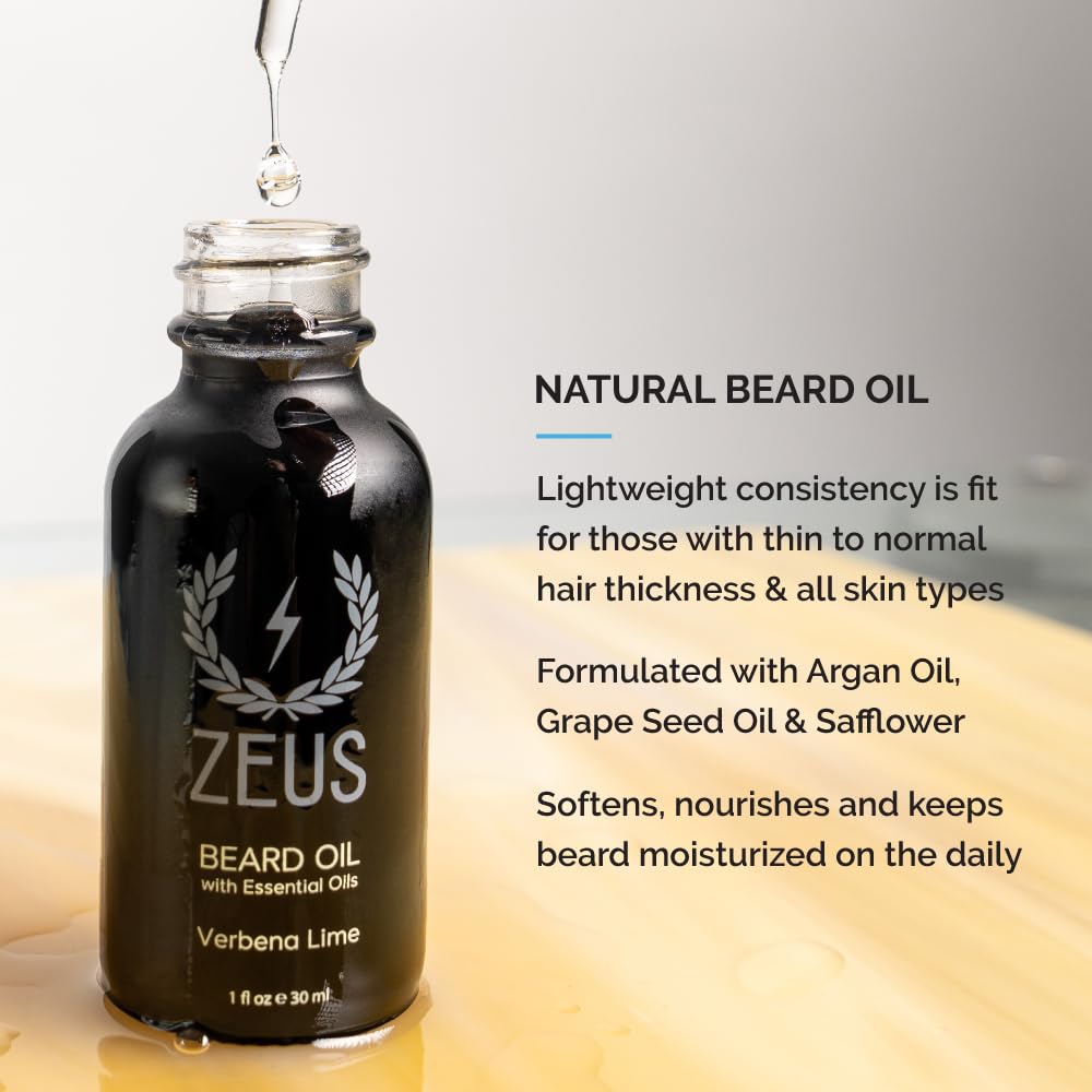 Zeus Deluxe Beard Grooming Set For Men, Premium Natural Beard Wash, Oil & Brush Gift Kit For Soft, Healthy Beard Care (Verbena Lime) : Beauty & Personal Care