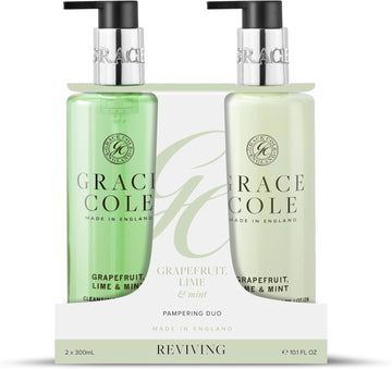 Grace Cole Grapefruit Lime & Mint Hand Duo Set Gift Set 1 X Hand Wash, 1 X Hand & Body Lotion 300Ml - Essential Oils - Vegan - Made In England
