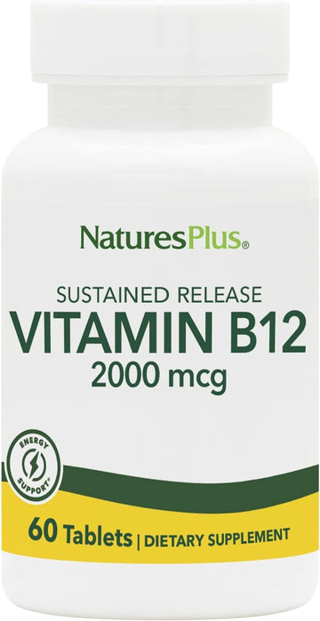 Naturesplus Vitamin B12 (Methylcobalamin), Sustained Release - 2000 Mcg, 60 Vegetarian Tablets - High Potency Red Blood Cell Support - Natural Energy Booster - Gluten-Free - 60 Servings