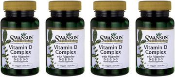 Swanson Vitamin D Complex With Vitamins D2 & D3 - Complete Sunshine Vitamin Complex For Bone, Dental & Immune Health - Vitamin Supplement ( 50 Mcg, 60 Veggie Capsules ) 4 Pack