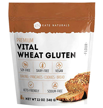Kate Naturals Vital Wheat Gluten For Bread Making, Baking & Seitan (12Oz). Natural Powder For Bread Machine. Non-Gmo, High Protein Flour, Low Carb Bread For Vegan Gluten & Keto