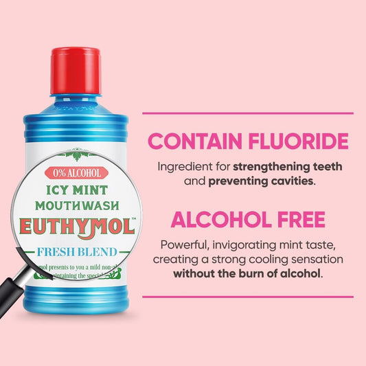 Euthymol Mouthwash Original 500Ml, Flouride Free, Distinctive Strong Taste Flavour, Reduce Plaque Gingival Clean Healthy Teeth Gums, Freshens Breath Refreshing Daily Oral Dental Care