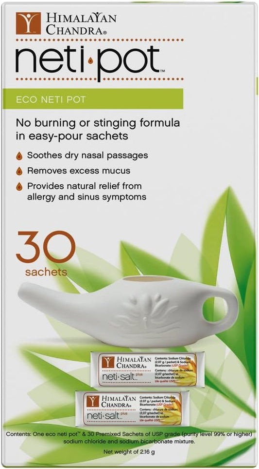 Himalayan Sinus Rinse Eco Neti Pot With 30 Sachets, 7 Ounce
