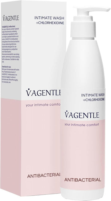 Vagentle Antibacterial Feminine Hygiene Intimate Wash With Chlorhexidine For Strong Antibacterial Effect, Infection Protection & Odor Control, Ph-Balanced & Soap-Free For Gentle Daily Care, 250Ml