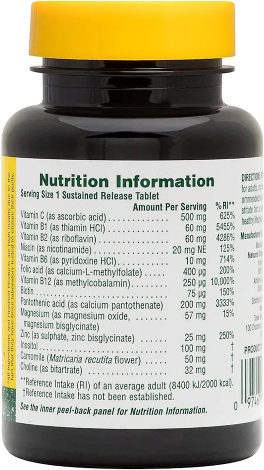 Naturesplus Mega Complex, Sustained Release - 30 Vegetarian Tablets - B Complex, Vitamin C Supplement, Chamomile & Herbs - Gluten-Free - 30 Servings