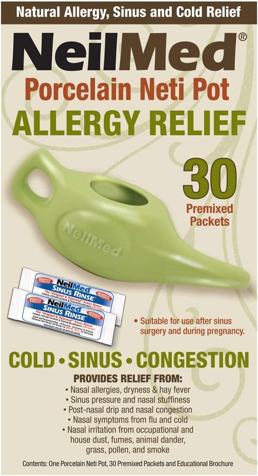 Neilmed Classic Porcelain Neti Pot Green With 30 Premixed Packets