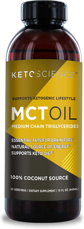 Keto Science Ketogenic Mct Oil Dietary Supplement, Made From 100% Coconuts, Sustained Natural Energy, Helps Burn Fat And Weight Loss, Unflavoured, 15 Fl Oz
