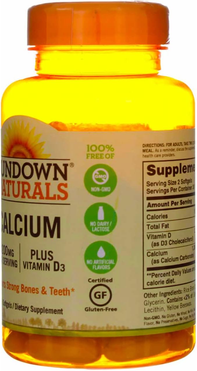 Sundown Naturals Liquid-Filled Calcium 1200 mg Softgels - 60 ct, Pack of 4
