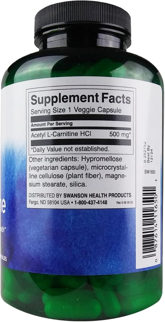 Swanson Acetyl L-Carnitine 500 Milligrams 240 Veg Capsules