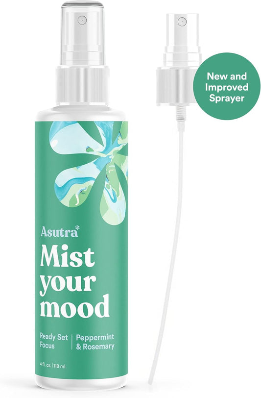 Asutra Premium Aromatherapy Mist -"Ready, Set, Focus" - Improve Mental Clarity - 100% All Natural & Organic Room & Body Mist, Essential Oil Blend - Peppermint & Rosemary - 100% Guaranteed