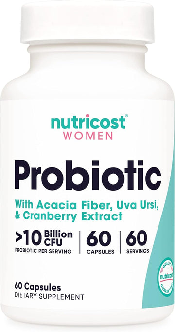 Nutricost Probiotic For Women 10 Billion Cfu, 60 Capsules, Complex With Acacia Fiber, Uva Ursi & Cranberry Extract - Non-Gmo & Gluten Free