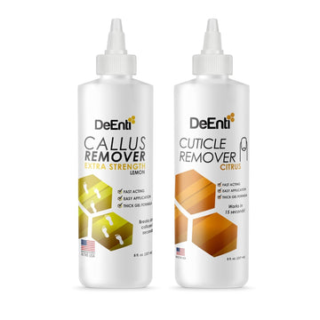 Deenti Nail Care Set - Lemon Scented Callus Remover & Citrus Cuticle Remover - Professional Quality Nail Care Kit, Salon Grade 8Oz Bottles, Home Manicure And Pedicure Kit