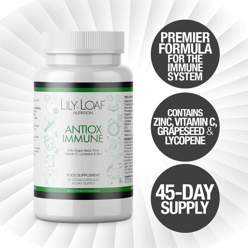 Antiox-Immune | Grapeseed, Zinc, Vitamin C, Lycopene | 90 Vegan Capsules | 45-Day Supply
