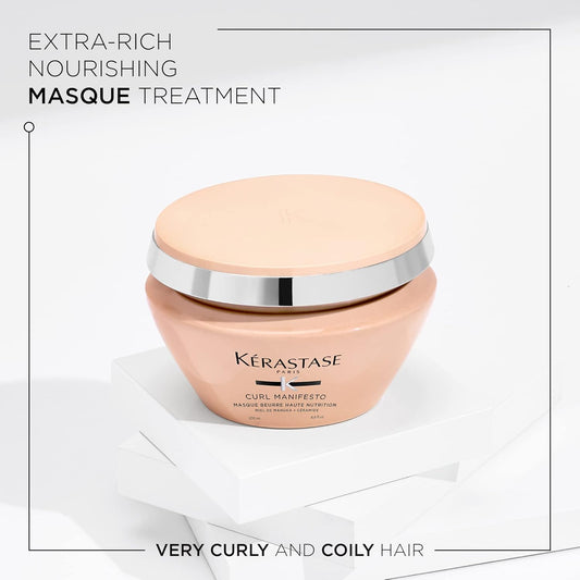 Kérastase Curl Manifesto, Extra-Rich Conditioning And Nourishing Mask, For Curly To Very Curly And Coily Hair, With Manuka Honey And Ceramide, Masque Beurre Haute Nutrition, 200 Ml