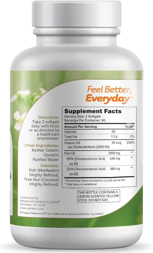 Zahler Omega 3 Platinum +D, All-Natural Pure Fish Oil Supplement, Burp