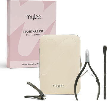 Mylee Manicare Kit – Three Professional, Sleek, Matte Black, Stainless Steel, Salon-Quality Nail Tools In One Stylish Case – Includes Cuticle Nippers, Small Nail Clipper & Dual-Ended Cuticle Pusher