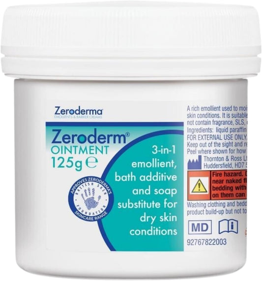 Zeroderma Zeroderm Ointment, Rich 3-In-1 Emollient, Soap Substitute & Bath Additive, For Dry Skin Conditions Such As Eczema, Ichthyosis & Other Dry Skin Conditions. 125G