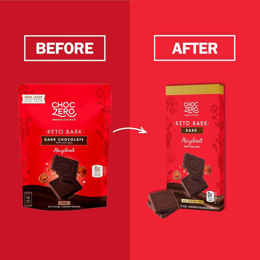 Choczero Keto Bark, Dark Chocolate Hazelnut With Sea Salt, Sugar Free, Low Carb, No Sugar Alcohols, No Artificial Sweeteners, All Natural, Non-Gmo, 3.2 Ounce (Pack Of 4)