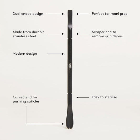 Mylee Cuticle Pusher – Professional, Sleek, Matte Black, Stainless Steel, Duel-Ended Salon-Quality Cuticle Pusher For Nudging Cuticles Back And Scraping Away Hard-To-Remove Skin Debris