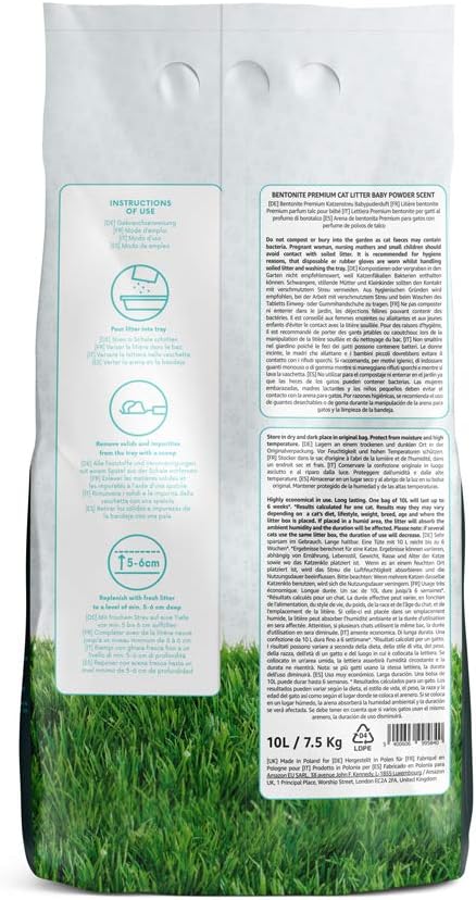 Amazon Brand - Lifelong Bentonite Premium Cat Litter Baby Powder Scent, 10L (Pack Of 1)5400606995840