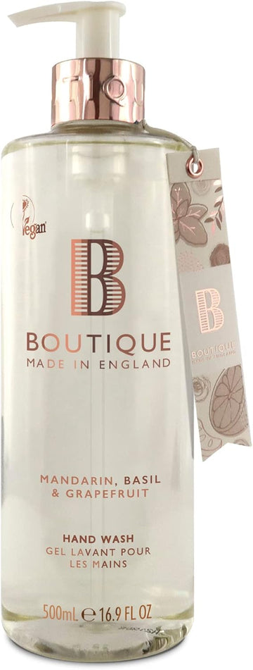Boutique Mandarin, Basil & Grapefruit Hand Wash 500Ml Refreshing Liquid Soap - Essential Oils - Vegan And Cruelty Free, No Sls Or Parabens - Made In England