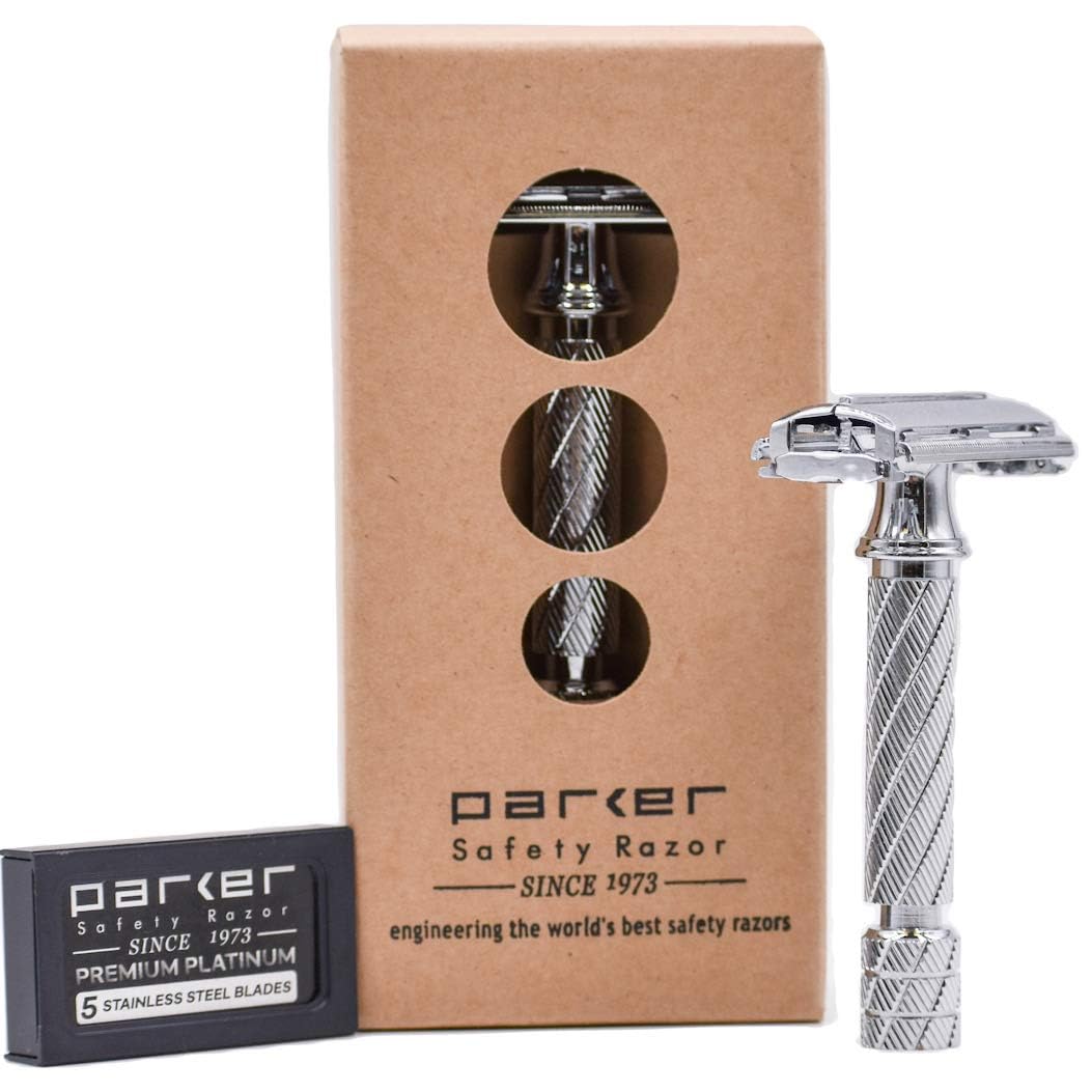 Parker 87R Compact Butterfly Safety Razor – Short Handle Twist-To-Open Brass Frame With Textured Grip For Precision Wet Shaving : Beauty & Personal Care