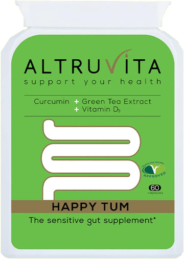 Altruvita Happy Tum | Vitamin D3, Curcumin & Green Tea | 60 Days Supply | Immune Support | Sensitive Gut Supplement | 60 Capsules | Vegetarian Approved